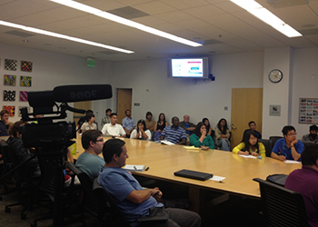 2013: A recent MTS audience in the KL building (Dale). The talk series is now attended by several dozen faculty, graduates, and undergraduates.